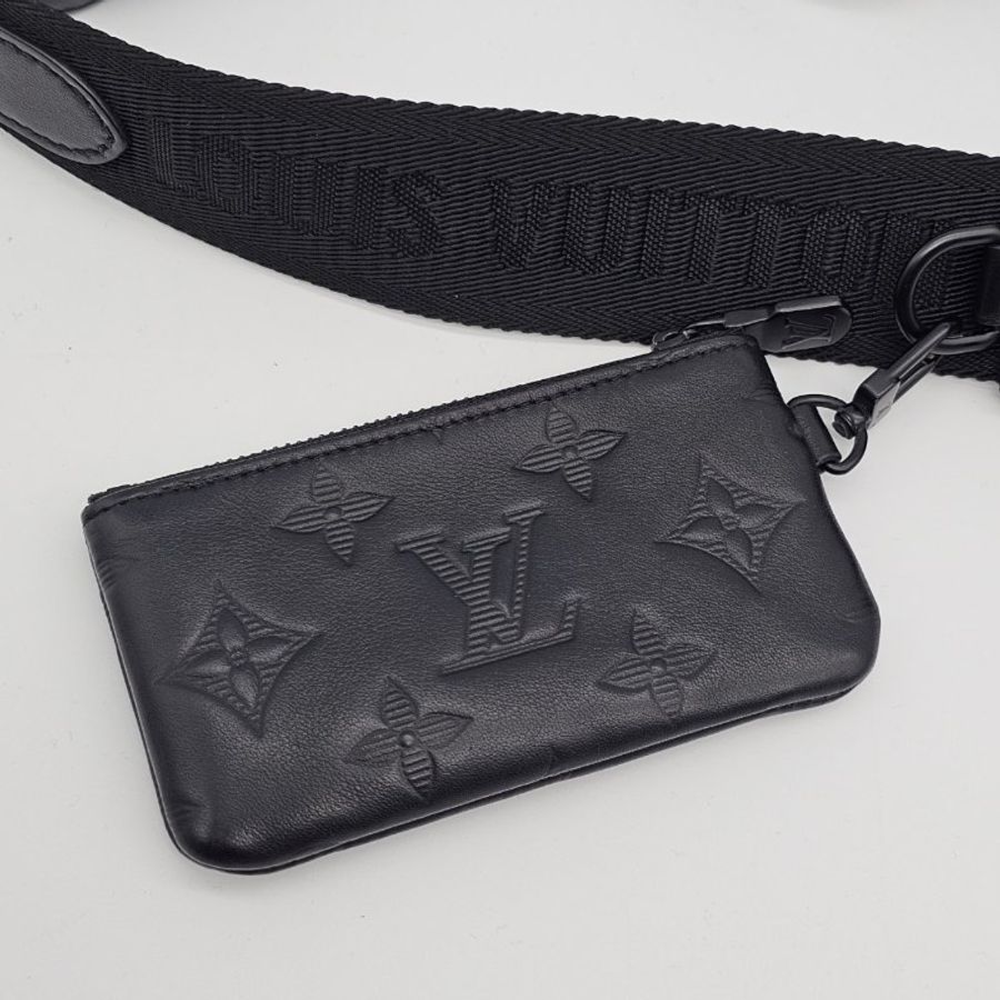 Louis Vuitton LV 黑色 全皮壓紋 Duo 二合一 郵差包/斜背包-12