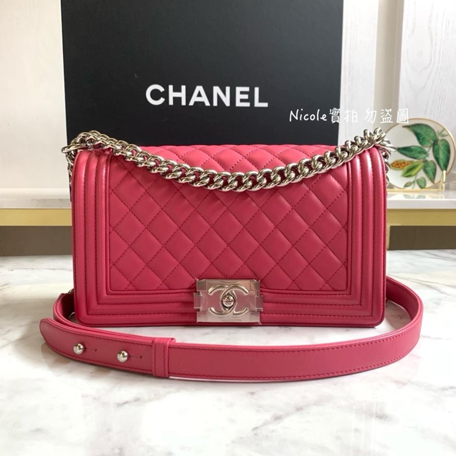 Chanel BOY 25 粉/銀鍊-0