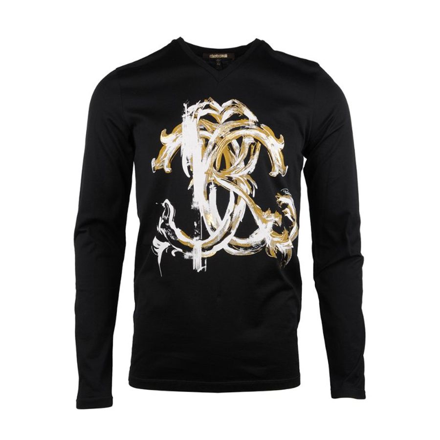 Roberto Cavalli Logo Print T-Shirt for Men in Black (BM772Y-001-L)-0