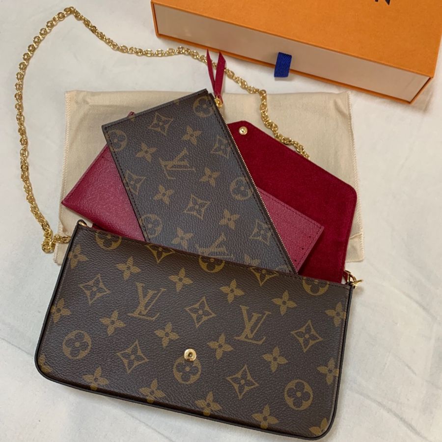 LV M81896 Felicie Pochette系列Monogram帆布WOC鍊帶手拿/斜背包-0