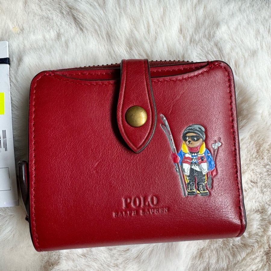 9成新現貨附盒 Polo Bear by Ralph Lauren 小熊紅色短夾皮夾錢包-5