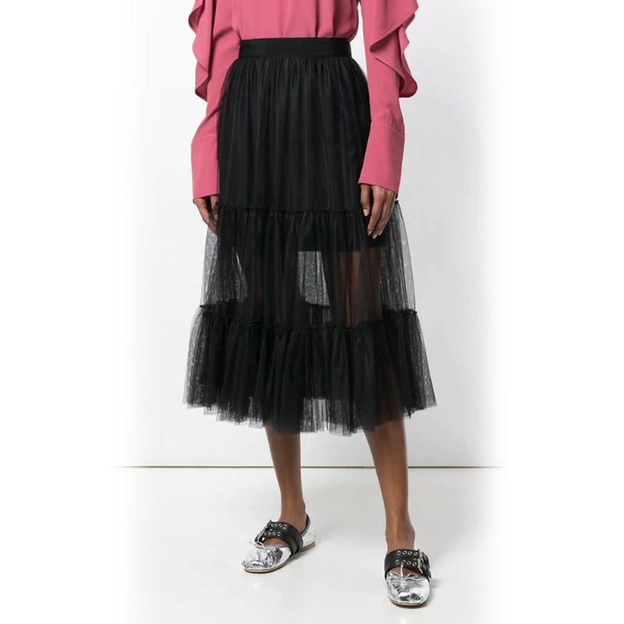 Moncler Over The Knee Mesh Skirt for Women in Black (2560105-61188-999-40)-3