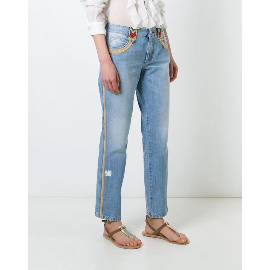 Ermanno Scervino Embroidered Trim Jeans for Women in Blue (D287P705CBDFR-CAM-38)-3