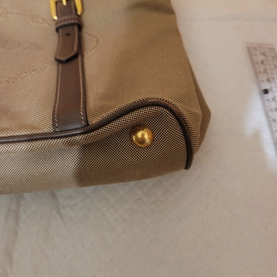 Prada刺繡緹花LOGO帆布搭配滾皮飾邊兩用包-15
