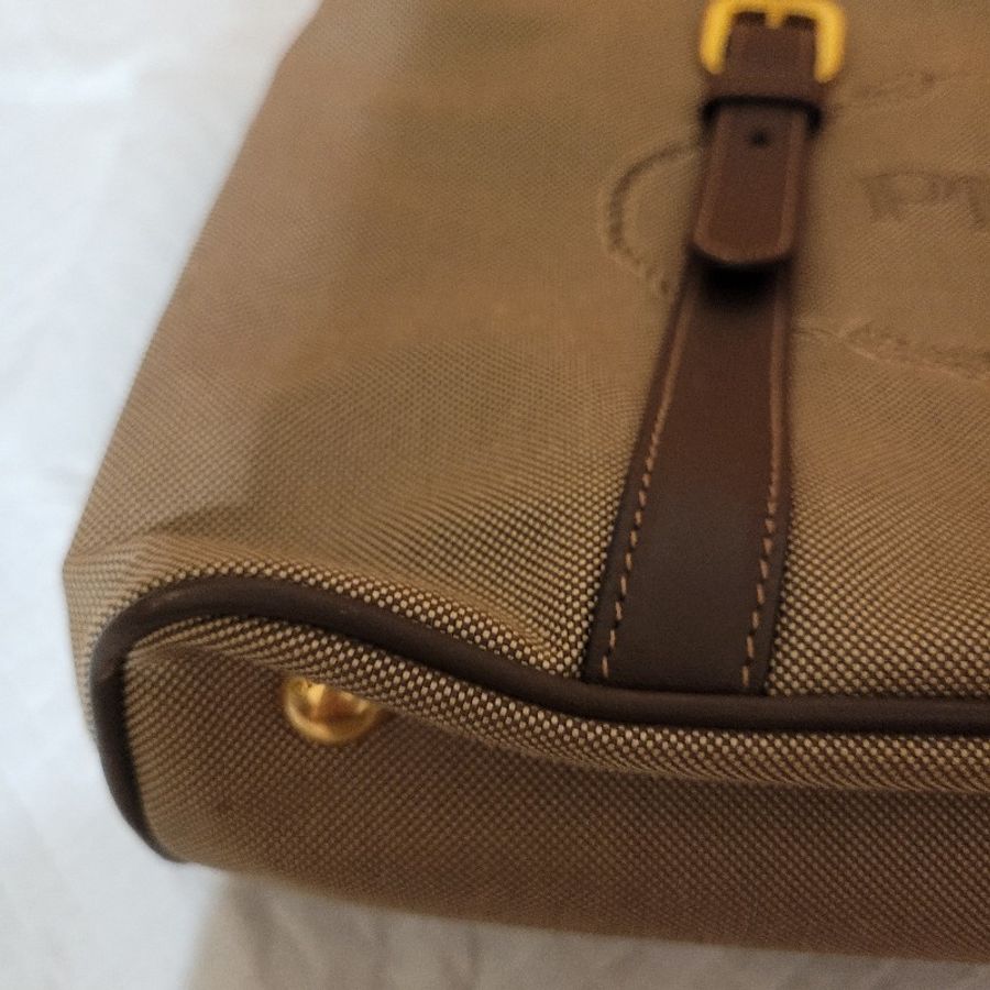 Prada刺繡緹花LOGO帆布搭配滾皮飾邊兩用包-21