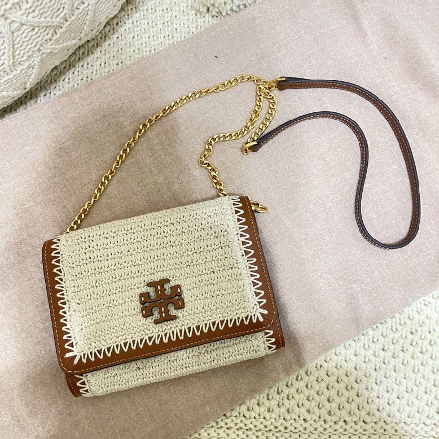 Tory Burch 麻棉編織拼接皮質WOC鏈包-0