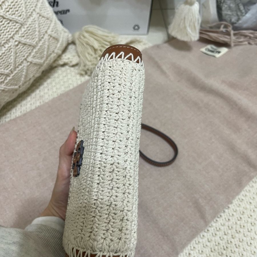 Tory Burch 麻棉編織拼接皮質WOC鏈包-4