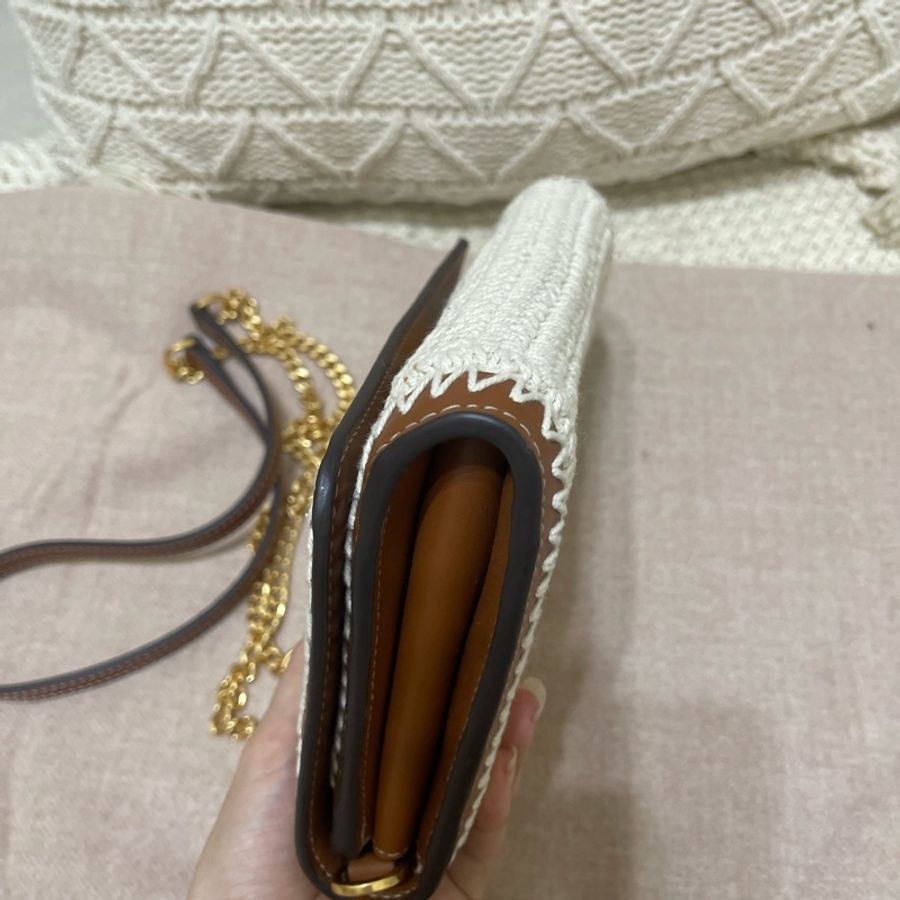 Tory Burch 麻棉編織拼接皮質WOC鏈包-13