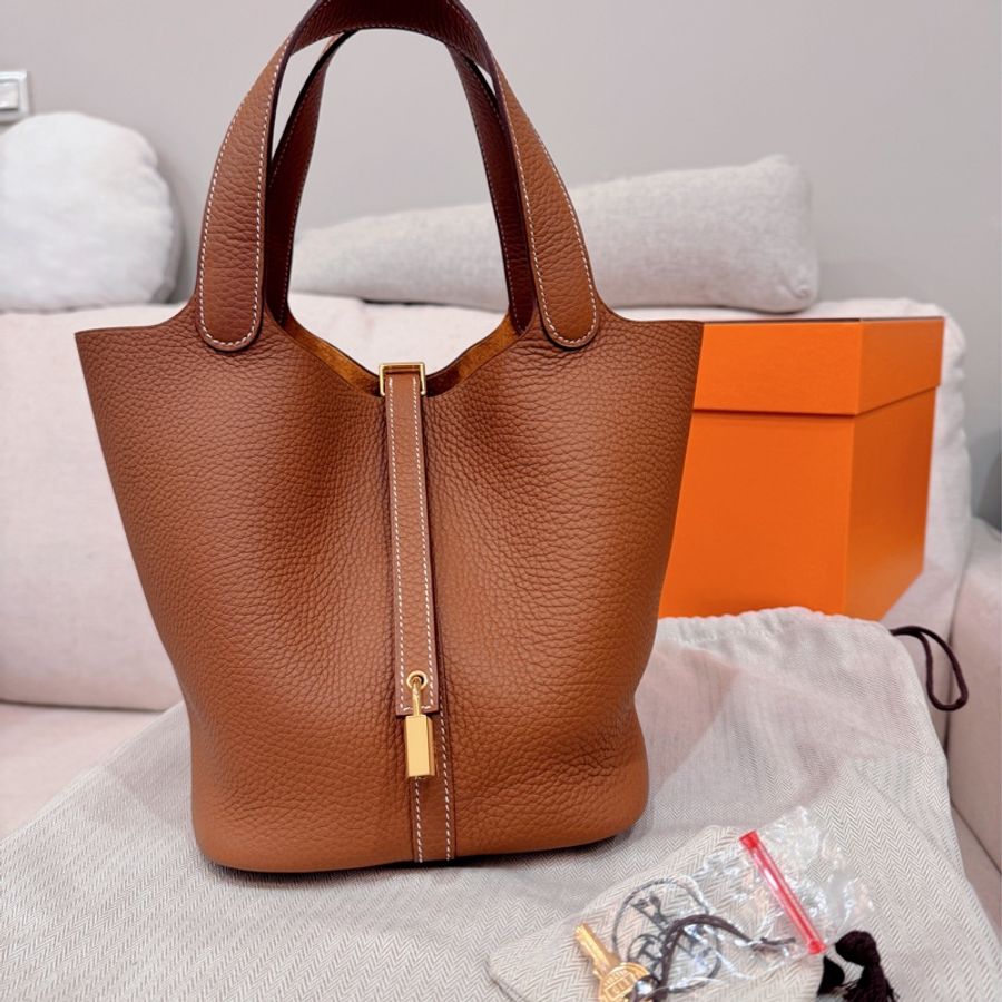 Hermes 愛馬仕 Picotin 22 金棕金釦B刻全新 TC皮-0