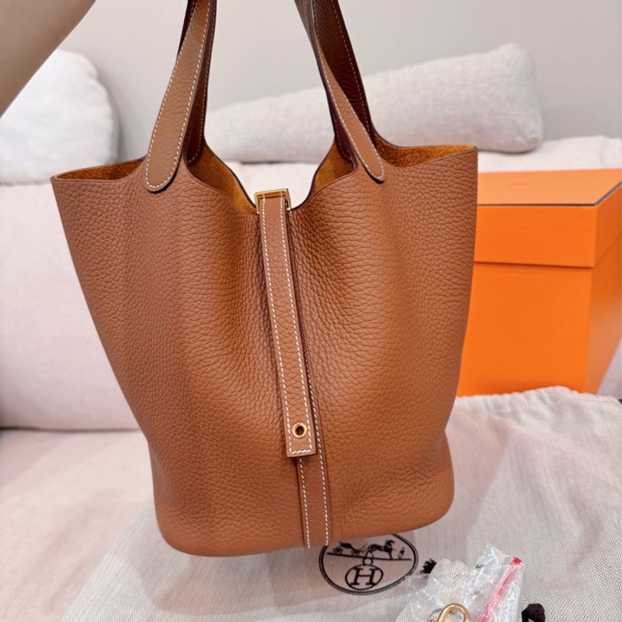 Hermes 愛馬仕 Picotin 22 金棕金釦B刻全新 TC皮-4
