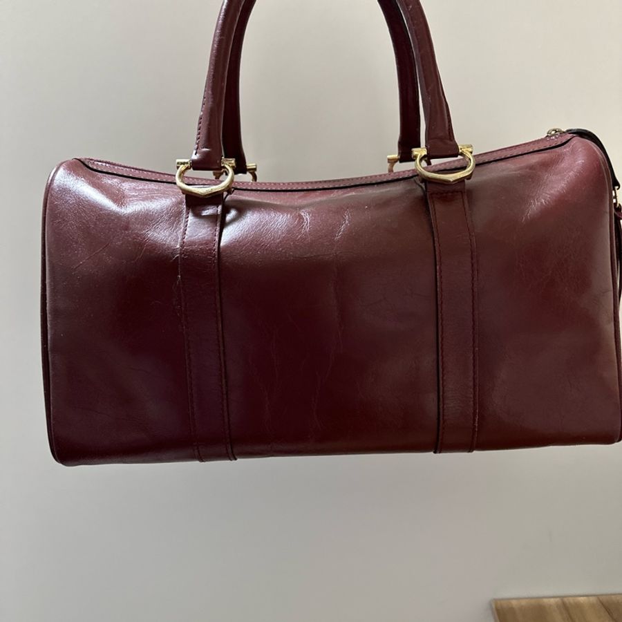 【誠可議】Cartier 卡地亞 酒紅牛皮圓筒旅行包/登機包 vintage-8