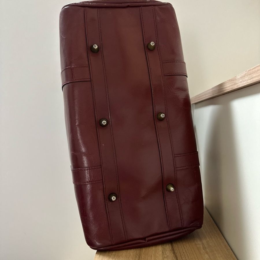 【誠可議】Cartier 卡地亞 酒紅牛皮圓筒旅行包/登機包 vintage-9