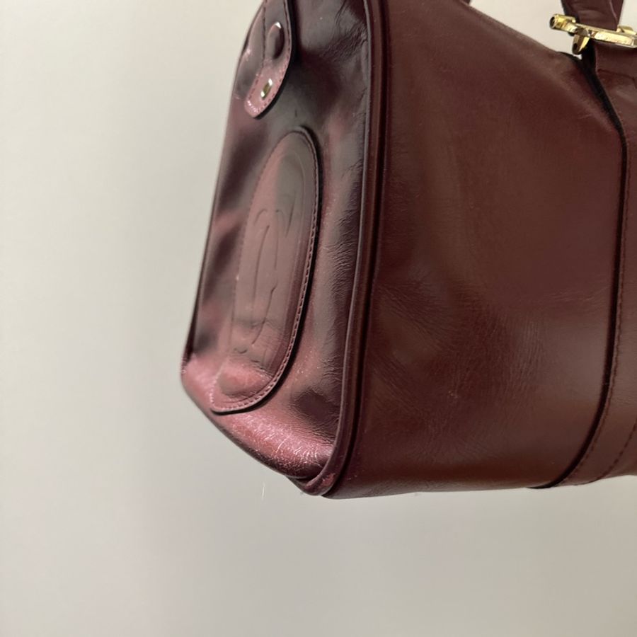 【誠可議】Cartier 卡地亞 酒紅牛皮圓筒旅行包/登機包 vintage-22