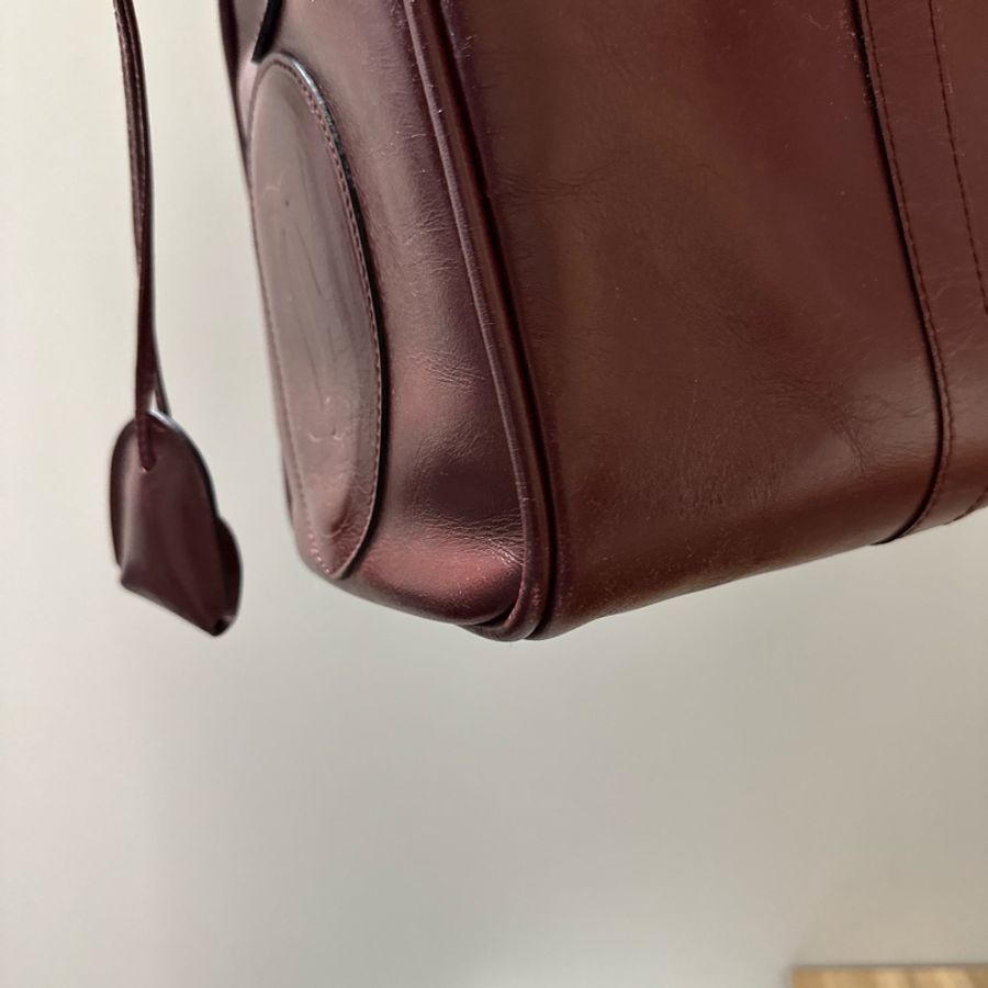 【誠可議】Cartier 卡地亞 酒紅牛皮圓筒旅行包/登機包 vintage-25