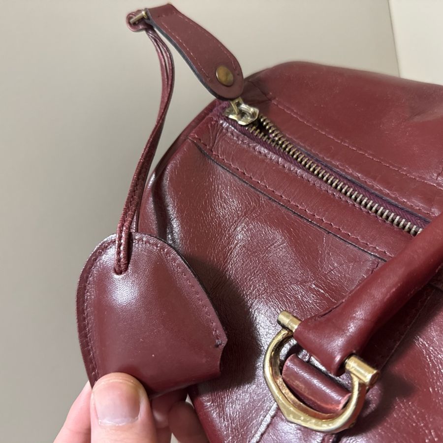 【誠可議】Cartier 卡地亞 酒紅牛皮圓筒旅行包/登機包 vintage-15