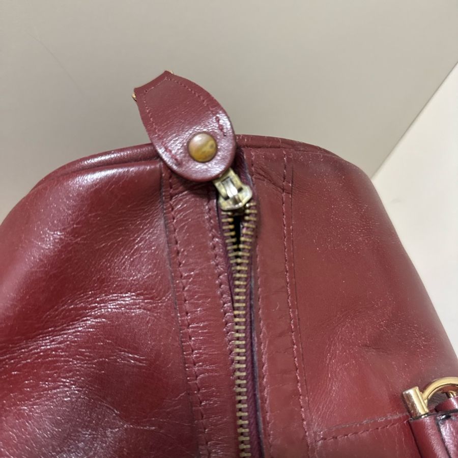 【誠可議】Cartier 卡地亞 酒紅牛皮圓筒旅行包/登機包 vintage-39