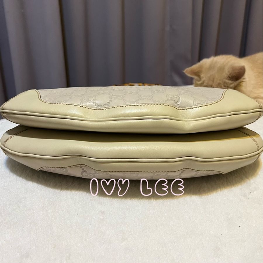 Gucci 米色 Guccissima 皮革竹柄竹節包 竹節提把VINTAGE 半月形包 肩背包 斜背包 159067 二手精品-3