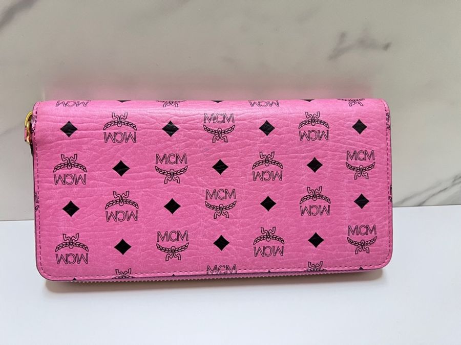 MCM粉紅色兩用拉鍊長夾-1