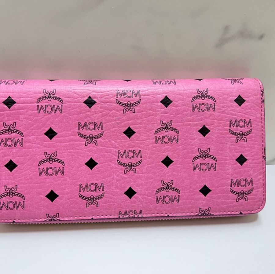 MCM粉紅色兩用拉鍊長夾-15