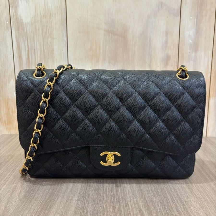 CHANEL A58600 JUMBO COCO 30 黑色 荔枝皮 金鍊 雙蓋 肩背包 CF30-1