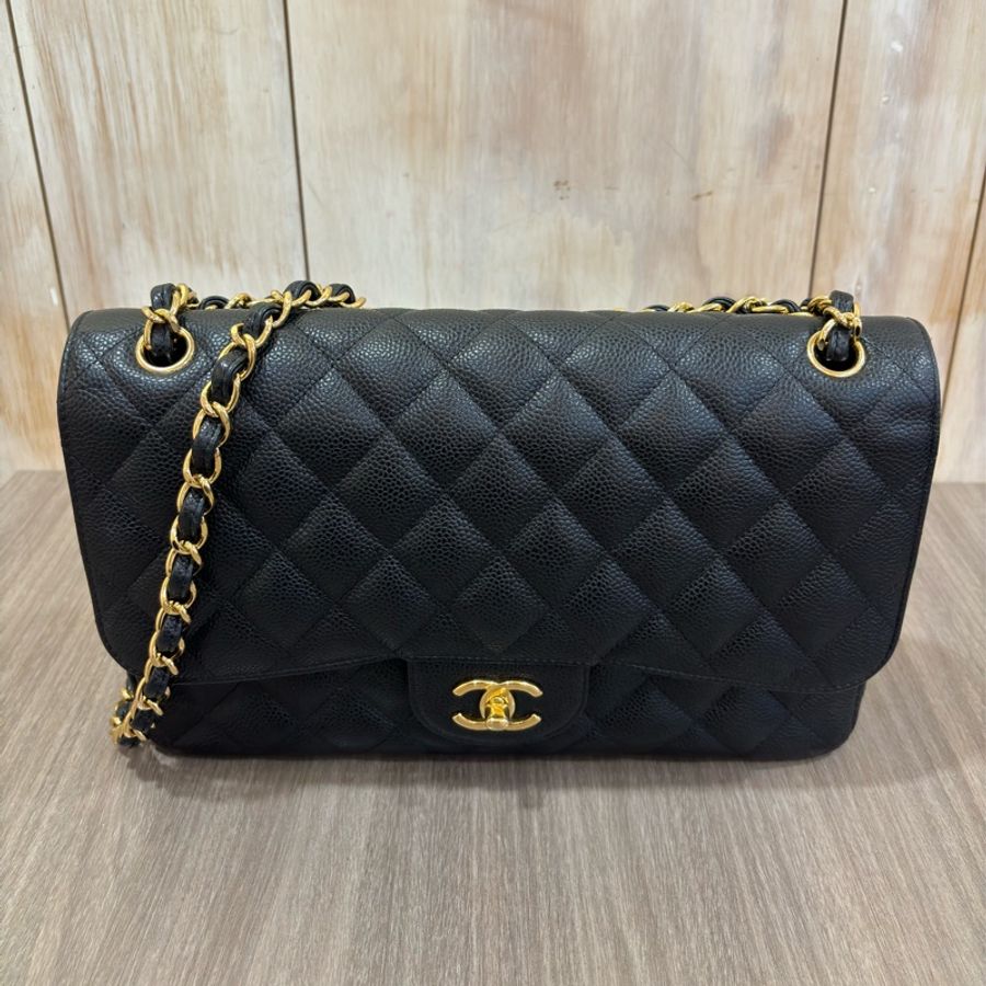 CHANEL A58600 JUMBO COCO 30 黑色 荔枝皮 金鍊 雙蓋 肩背包 CF30-2