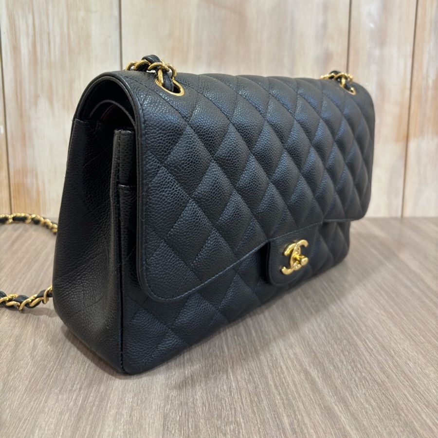 CHANEL A58600 JUMBO COCO 30 黑色 荔枝皮 金鍊 雙蓋 肩背包 CF30-3