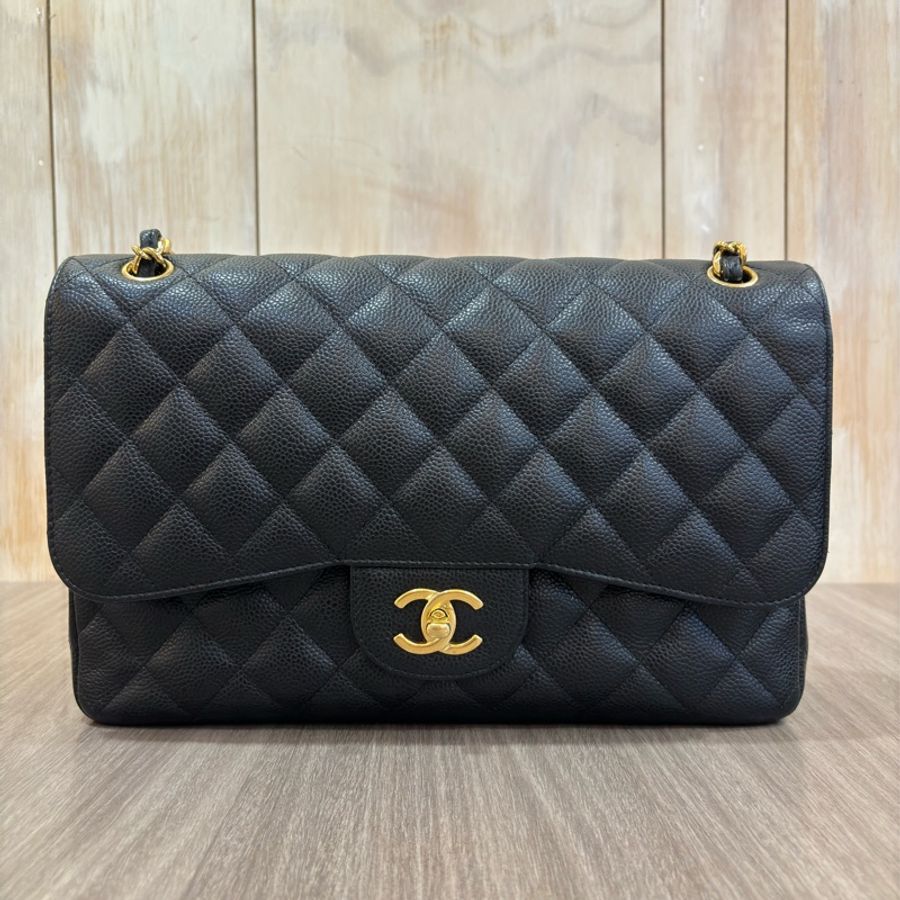 CHANEL A58600 JUMBO COCO 30 黑色 荔枝皮 金鍊 雙蓋 肩背包 CF30-5