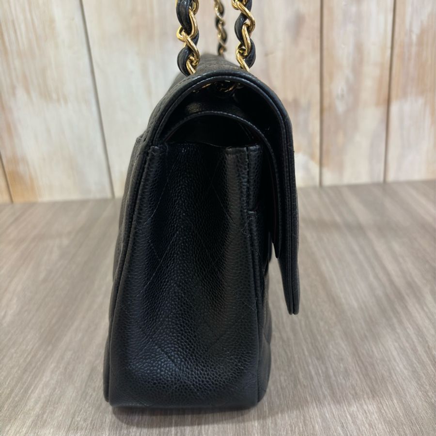 CHANEL A58600 JUMBO COCO 30 黑色 荔枝皮 金鍊 雙蓋 肩背包 CF30-18