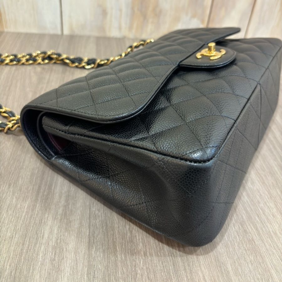 CHANEL A58600 JUMBO COCO 30 黑色 荔枝皮 金鍊 雙蓋 肩背包 CF30-22