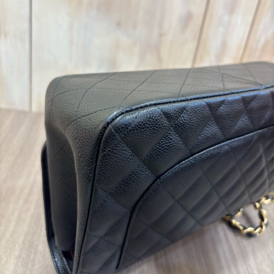 CHANEL A58600 JUMBO COCO 30 黑色 荔枝皮 金鍊 雙蓋 肩背包 CF30-24