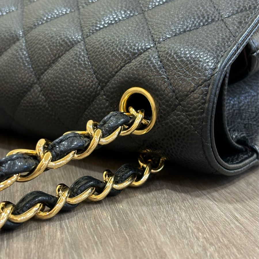 CHANEL A58600 JUMBO COCO 30 黑色 荔枝皮 金鍊 雙蓋 肩背包 CF30-26