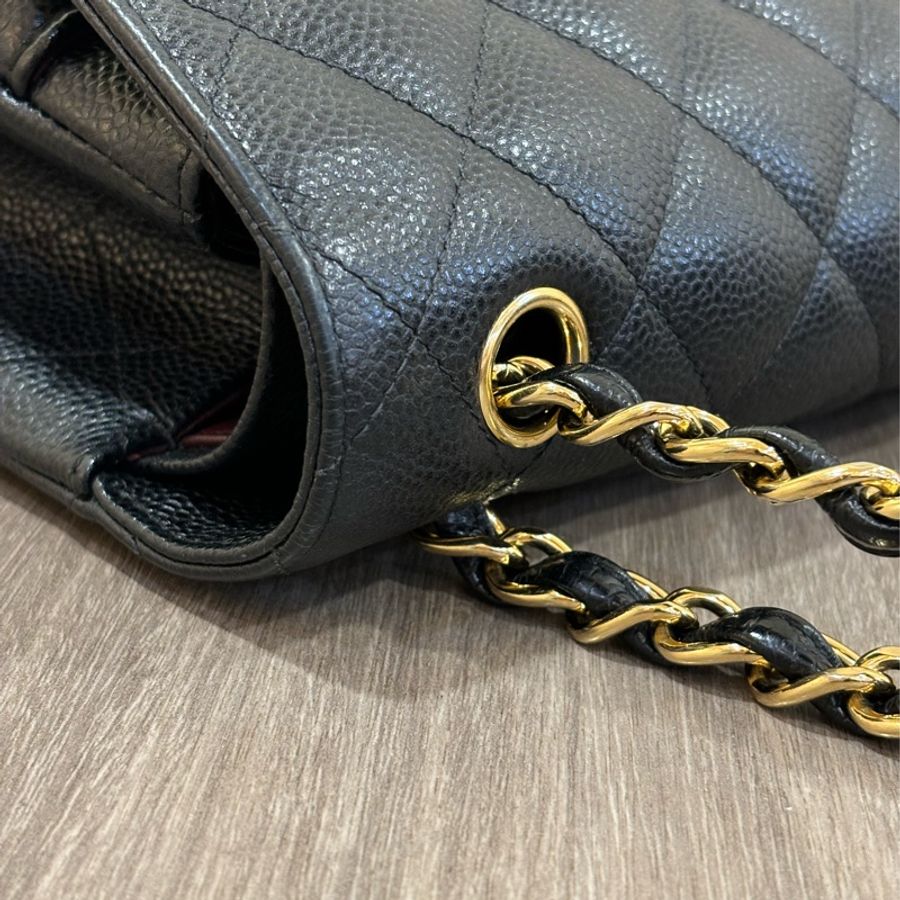 CHANEL A58600 JUMBO COCO 30 黑色 荔枝皮 金鍊 雙蓋 肩背包 CF30-27