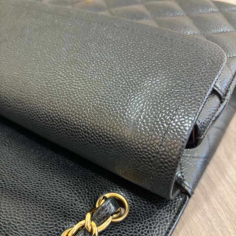 CHANEL A58600 JUMBO COCO 30 黑色 荔枝皮 金鍊 雙蓋 肩背包 CF30-28