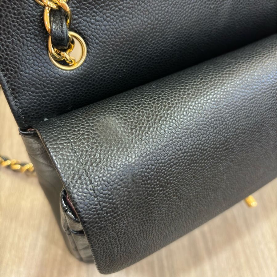 CHANEL A58600 JUMBO COCO 30 黑色 荔枝皮 金鍊 雙蓋 肩背包 CF30-35