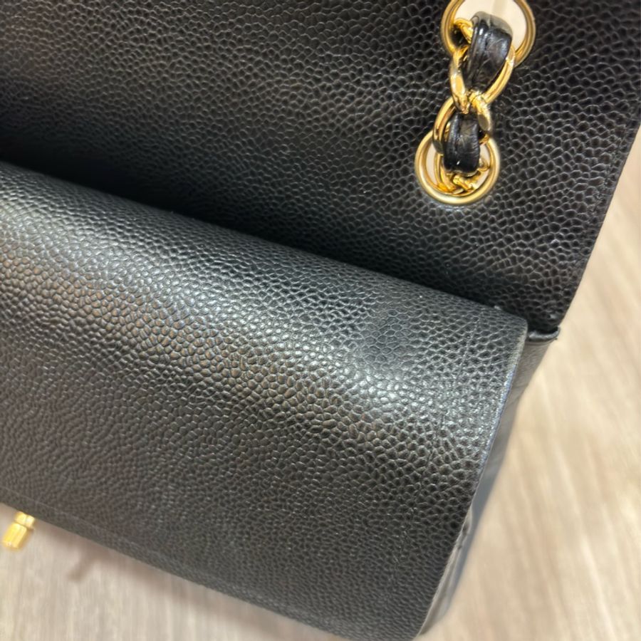 CHANEL A58600 JUMBO COCO 30 黑色 荔枝皮 金鍊 雙蓋 肩背包 CF30-36