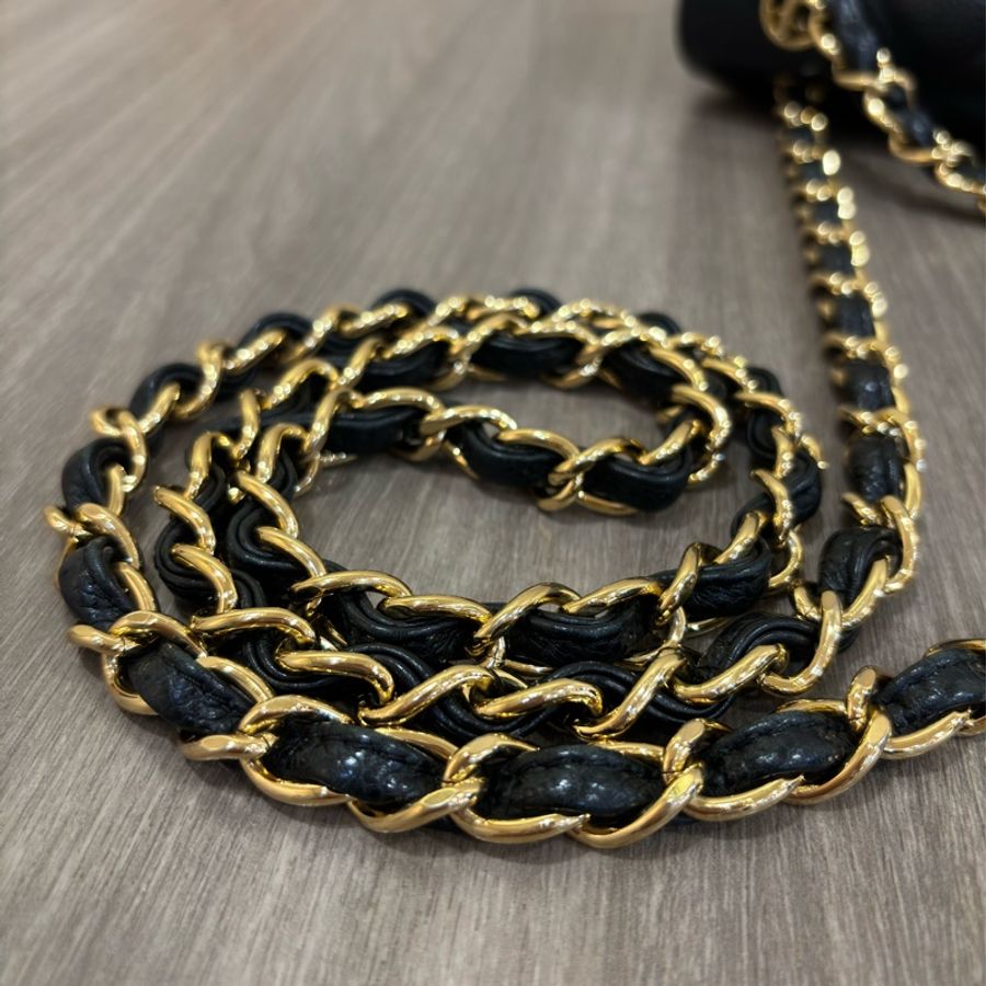CHANEL A58600 JUMBO COCO 30 黑色 荔枝皮 金鍊 雙蓋 肩背包 CF30-42