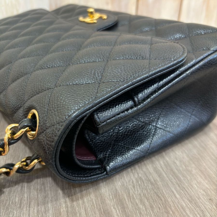CHANEL A58600 JUMBO COCO 30 黑色 荔枝皮 金鍊 雙蓋 肩背包 CF30-21
