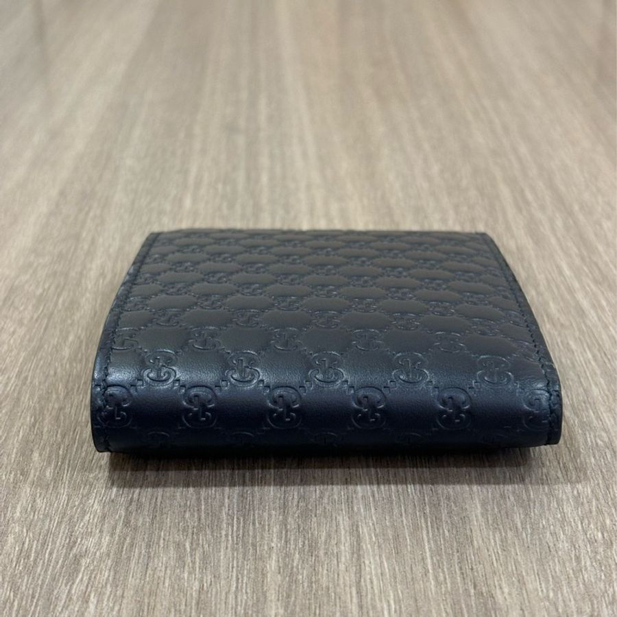 GUCCI 260987 深藍 全皮 皮革壓紋 老花GG LOGO 信用卡夾 短夾 皮夾 男夾-7