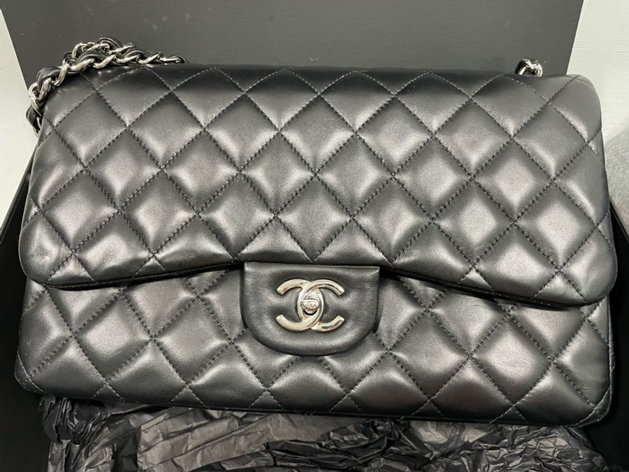 Chanel coco jambo 30cm 小羊皮黑色肩背包-4