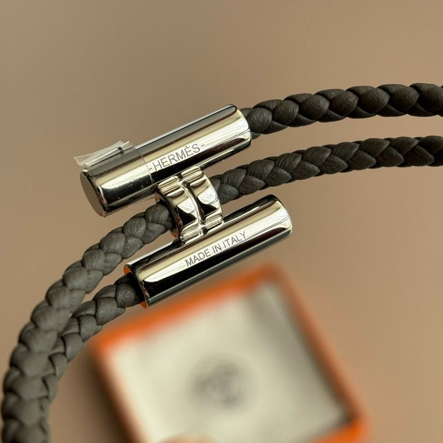::HERMES:: 鐵灰色Tournis Tresse手環 編織手環-4