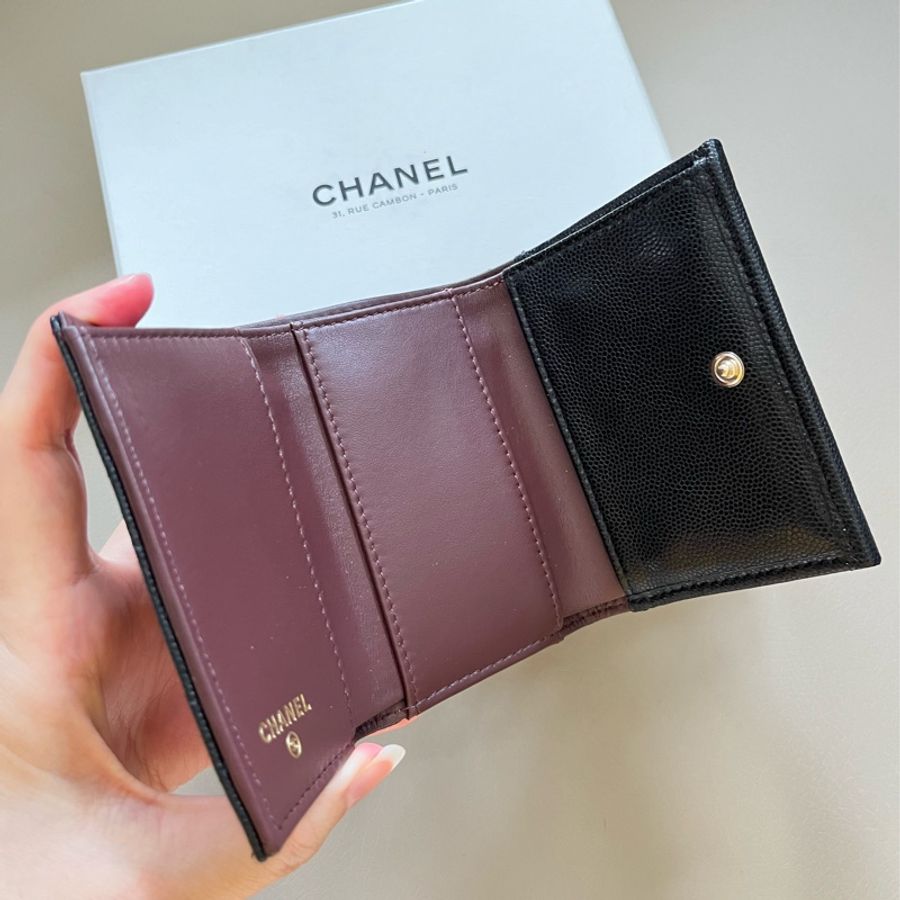 Chanel AP0230 黑色金釦迷你短夾-13