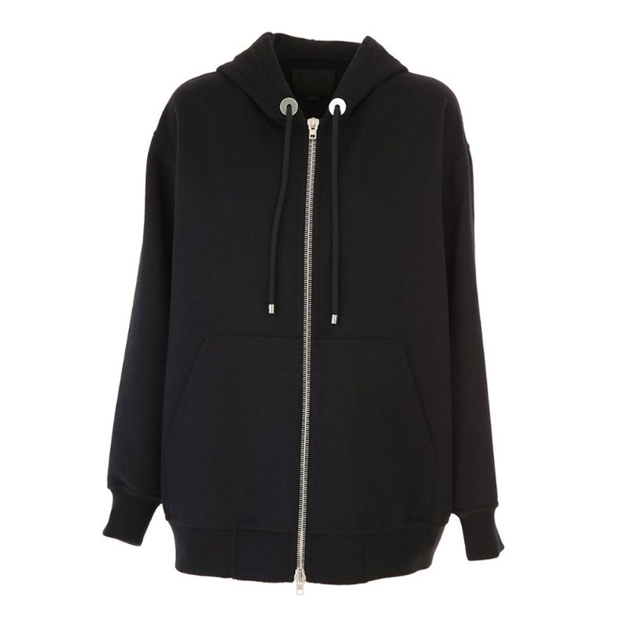 Alexander Wang Oversize 2 Way Zip Drawstring Hooded Jacket for Women in Black (1W272407C3-044-M)-0