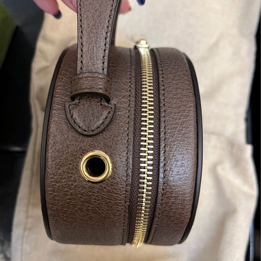 GUCCI 古馳 GG Ophidia mini 圓餅包肩背/斜背鏈包(綠紅)-6