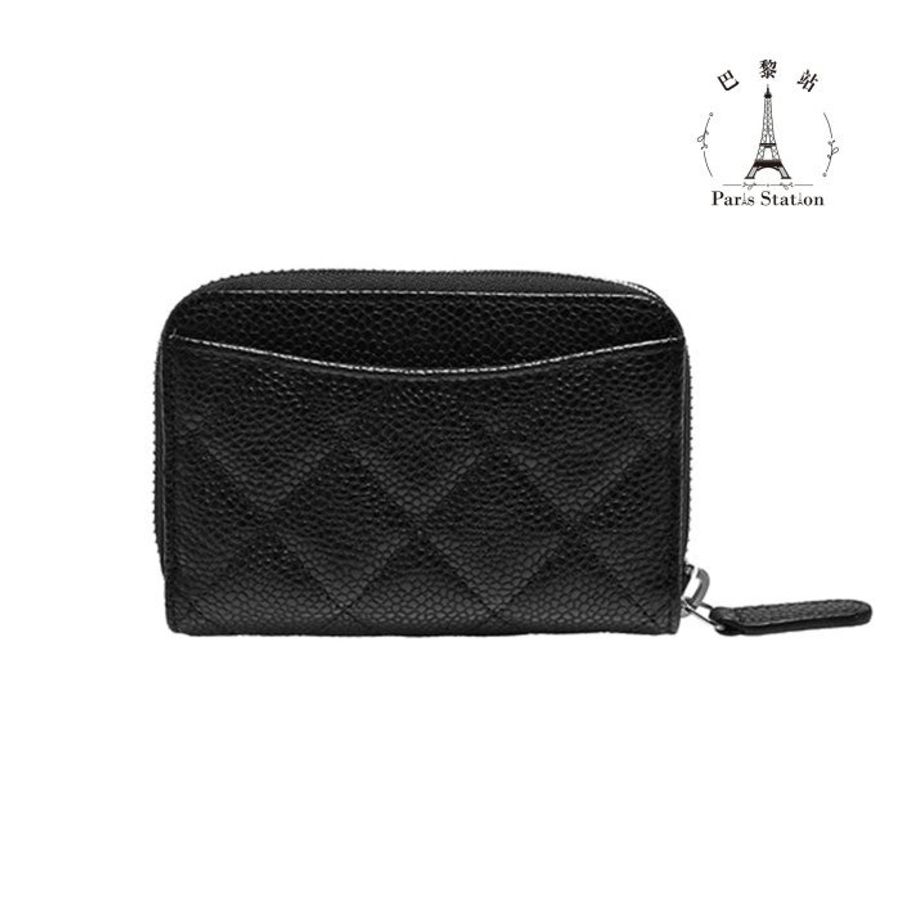 【巴黎站二手名牌專賣】*全新現貨*CHANEL 香奈兒 真品*AP0216 黑荔枝牛皮銀雙C拉鍊卡夾 零錢包(黑X酒紅)-1
