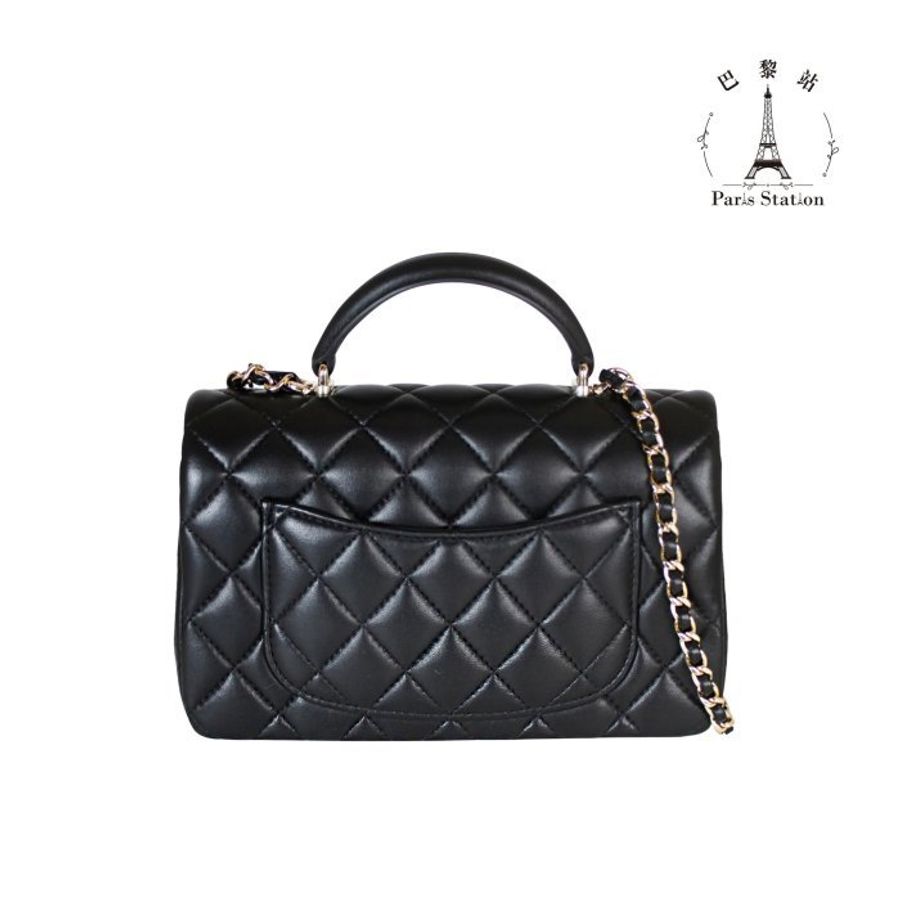 【巴黎站二手名牌專賣店】＊全新現貨＊CHANEL香奈兒真品＊AS2431 Coco Handle黑菱格羊皮淡金雙C手提鏈包-1