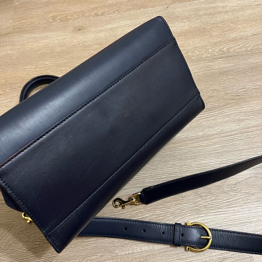 瑞奇二手精品 salvatore ferragamo 博物館包 深藍色 30cm 手提 側背包-4