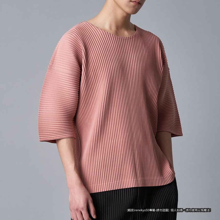 (全新)24年HOMME PLISSE鮭魚粉色短袖上衣 2號 ISSEY MIYAKE 三宅一生 專櫃正品-2