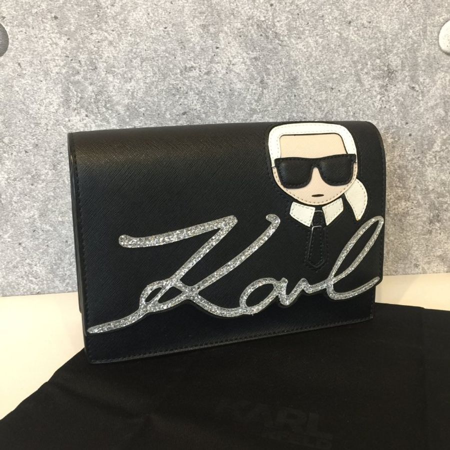 KARL LAGERFELD 黑色卡爾簽名鍊包 /斜背包-0