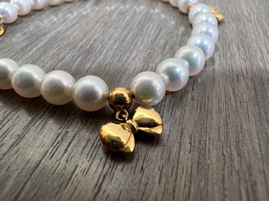 Mikimoto 18K金 蝴蝶結 5.5MM 珍珠 手鍊 手鐲-3