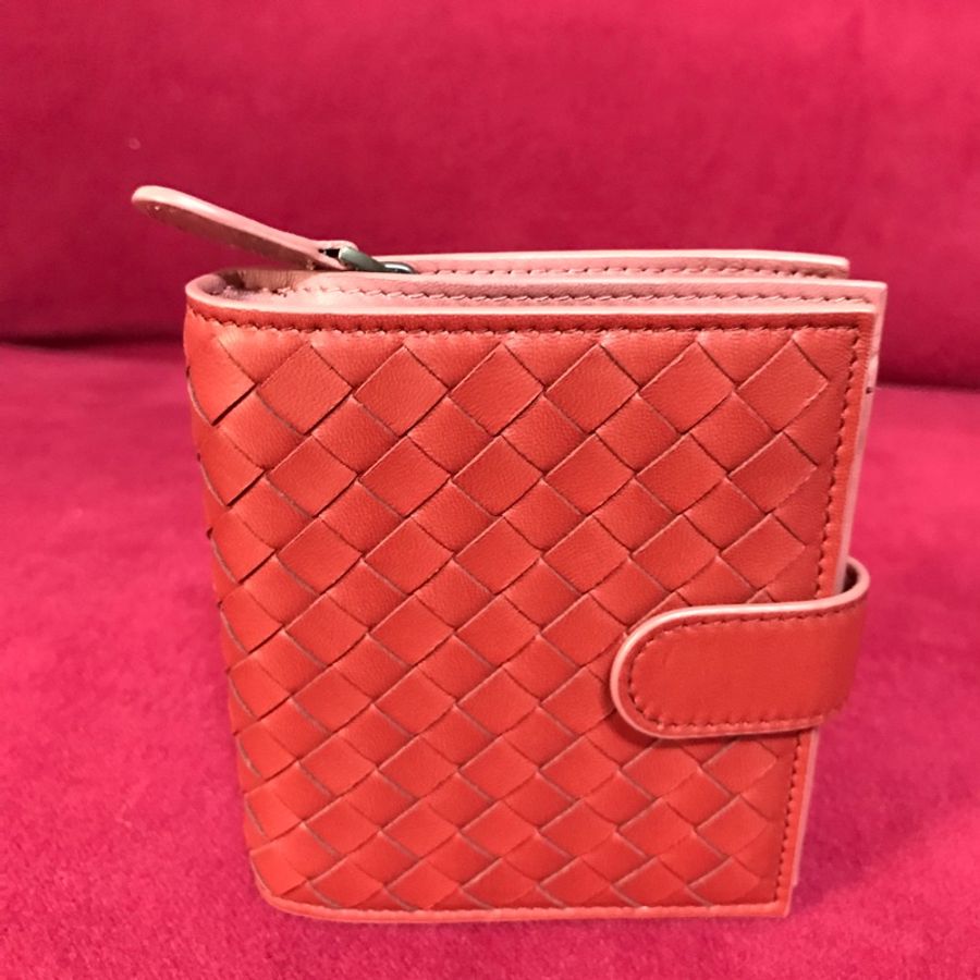 BOTTEGA VENETA 短夾 紅色拼粉色 中短夾 零錢袋-8